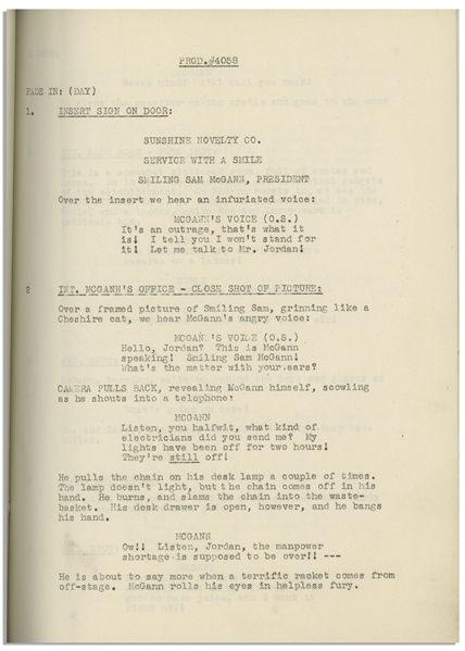 Moe Howard's 36pp. Script Dated December 1945 for The 1946 Three Stooges Film ''Monkey Businessmen'' -- With Annotations in Moe's Hand & 3 Additional Pages of the Shooting Schedule -- Very Good